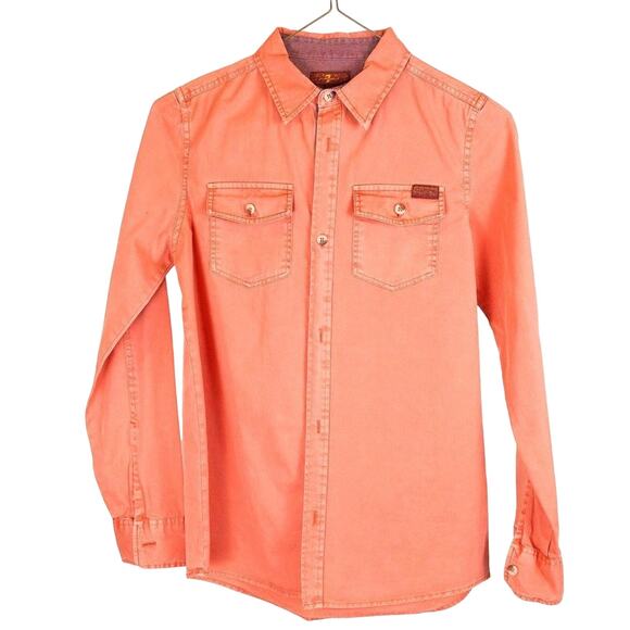 7 For All Mankind Coral Cotton Button Down Boys Shirt, Large - Picture 1 of 5
